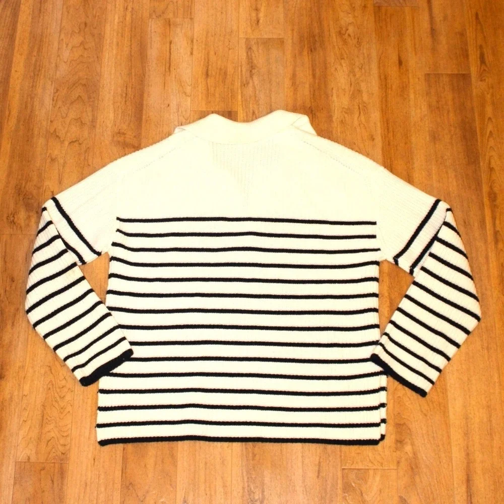 Rails Harris White Navy Stripe Sweater Womens Medium Polo Striped V-Neck Knit